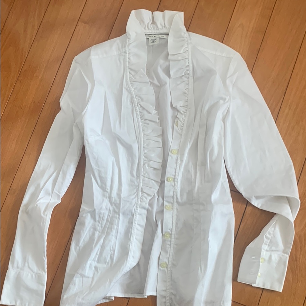 White Ruffled Button-Up Shirt